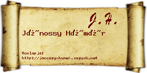 Jánossy Hümér névjegykártya